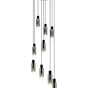 Cluster Ceiling Pendant Lamp Fuse 9 Light Polished Chrome, Ombre Effect Glass