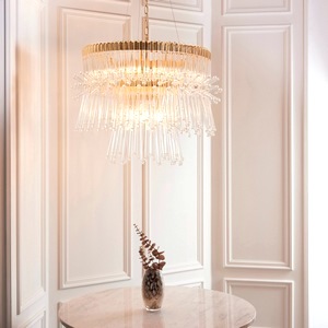 Contemporary Ceiling Lantern Oprah 9 Light, Polished Gold, Clear Glass