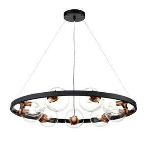LED Ceiling Lantern Ring 9 Light, Matt Black, Antique Gold