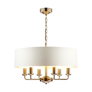 Ceiling Pendant Lamp Ashley Sorrento Antique Brass Six Light Armed Fitting Ivory Shade