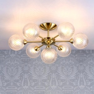 Semi Flush Ceiling Lamp Ashley Atherton 7 Light Satin Brass, Glass Shades