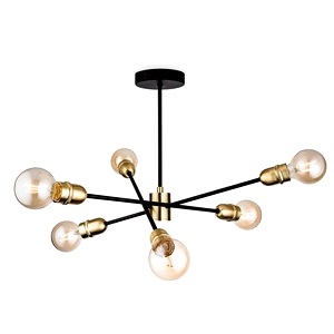 Black Firstlight Trident Six Light Semi, Brushed Brass