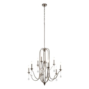 Luxury Ceiling Chandelier Quintiesse Karlee Stylish 9 Light, Classic Pewter, Crystal Glass Droplets