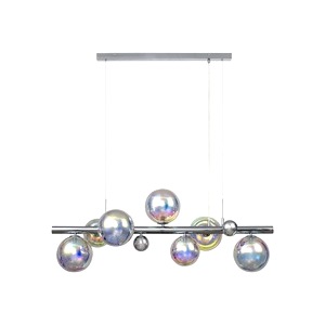 Hanging Ceiling Lantern System 7 Light Pendant, Chrome, Iridescent Glass Shades