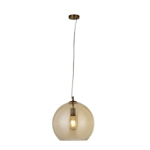 Antique Brass Style Searchlight 1635am Balls One Light Ceiling Pendant, Amber Glass