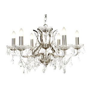 Brushed Satin Silver Searchlight Lamp Six Light, Crystal Glass