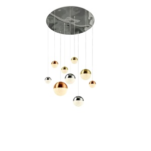 Copperchrome Searchlight 4519-9 Planets 9 Light Ceiling Cluster Pendant, Copper Chrome, Satin Brass